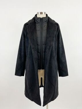 NEW HEM & THREAD velvet touch longline coat in black